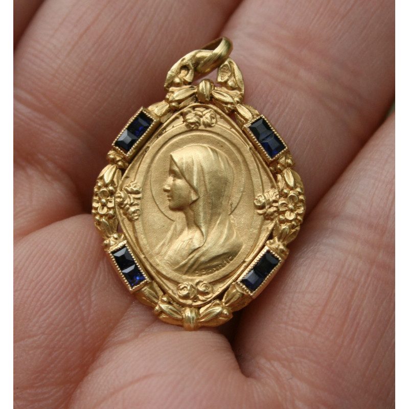 Religion & Esotericism - Ancien Support Médaille de Lourdes en Laiton de la  Vierge Marie