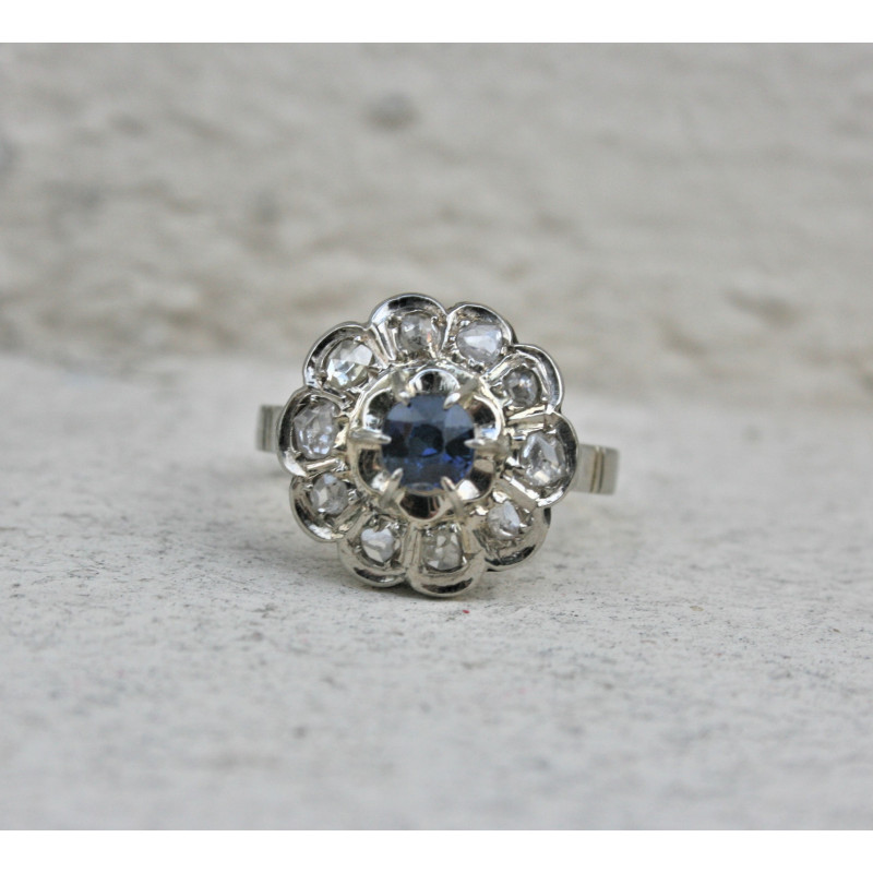 bague marguerite saphir et diamants