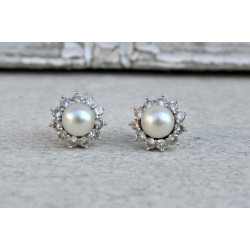 boucles d'oreilles vintage perles et diamants