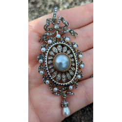 pendentif ancien diamants et perles