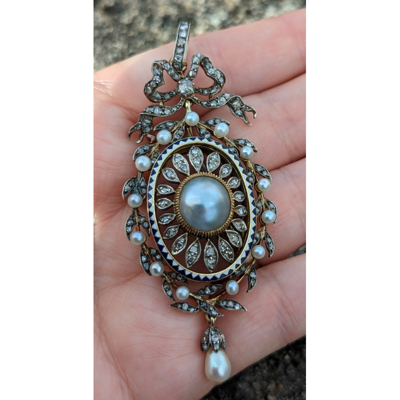 vintage pearl and diamond brooch