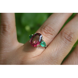 bague rubellite et émeraudes