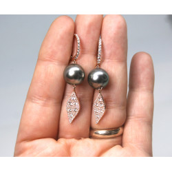 pendants d'oreilles perles et diamants