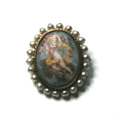 antique painted brooch