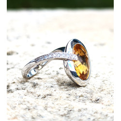 bague cocktail citrine et diamants