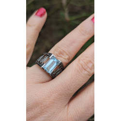 aquamarine and black diamond ring